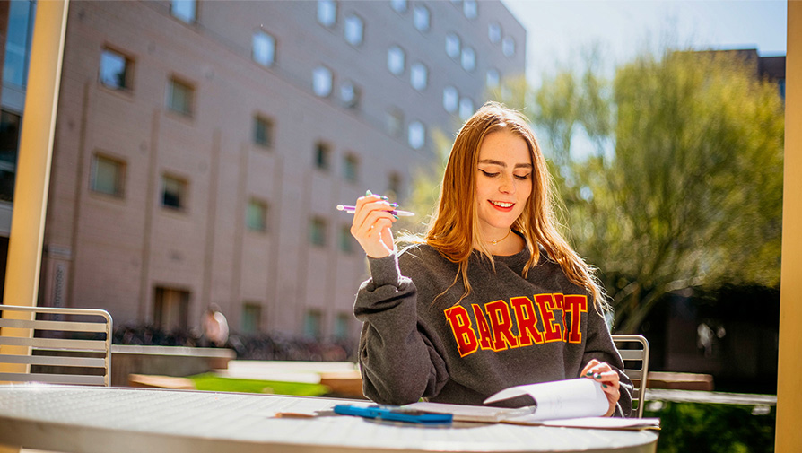 Barrett student studying outside